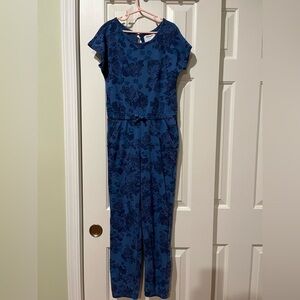 Girls blue floral romper with pockets